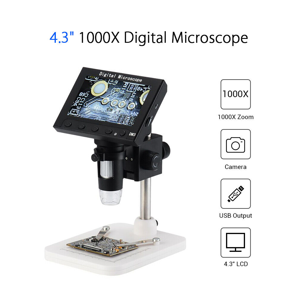 Digital Microscope 1000X 4.3\'\' LCD Screen Jewelry Loupe Coin Magnifier Endoscope