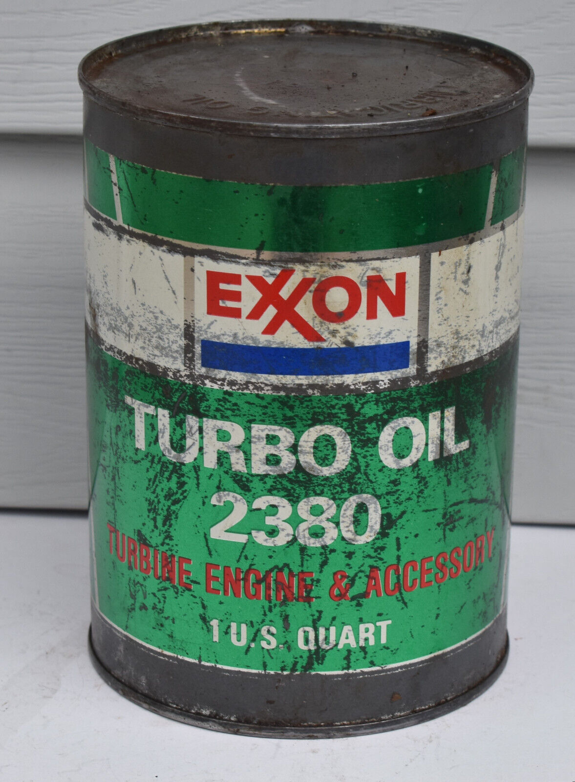 Vintage Exxon Turbo Oil 2380 Motor Oil Tin Metal Advertising Quart Oil Can