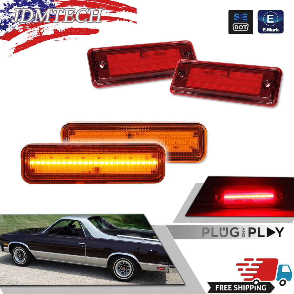 For 78-87 El Camino & Caballero Amber/Red LED Side Marker Parking Light Lamp Set