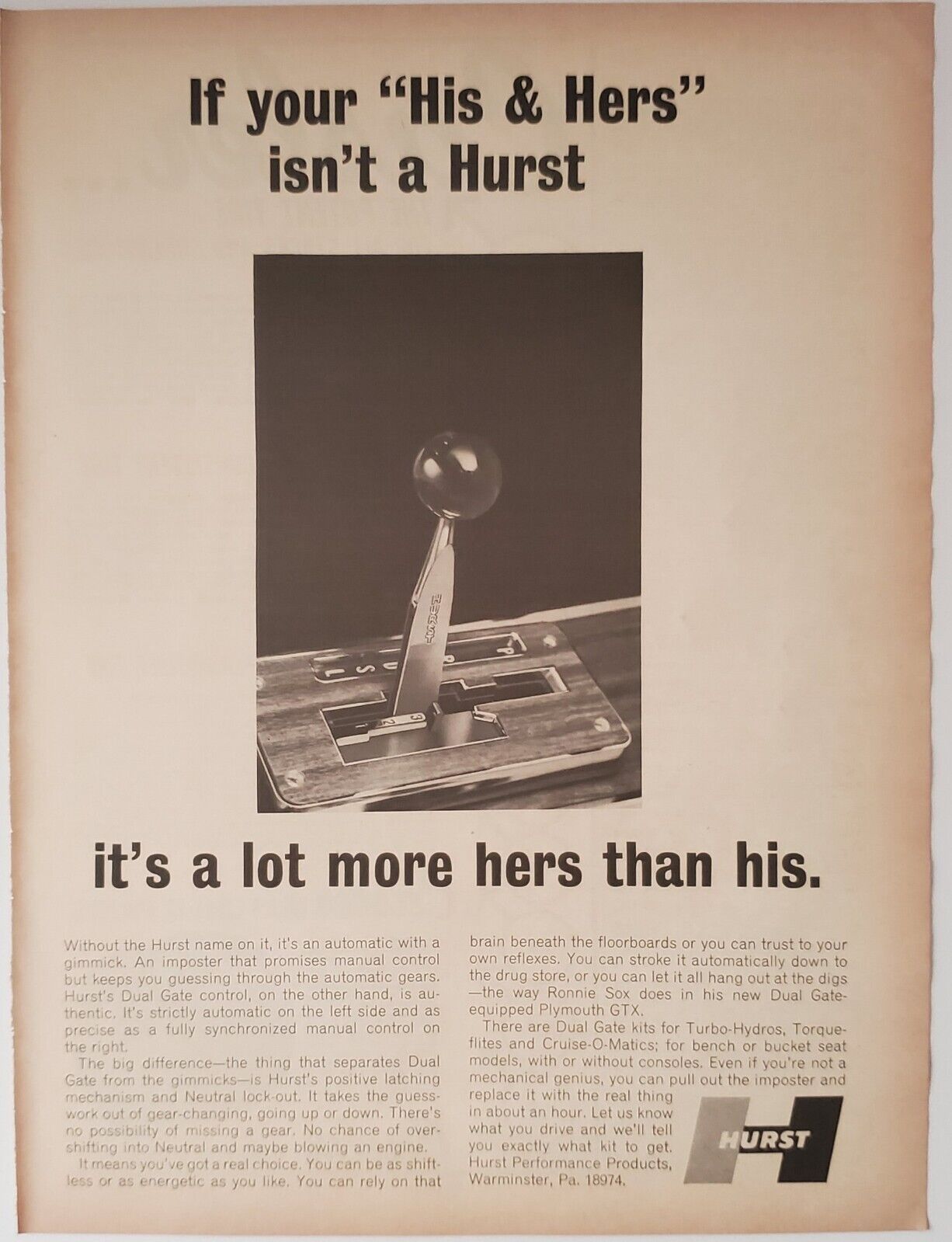 Hurst Transmissions vintage Magazine Advertisement 1967