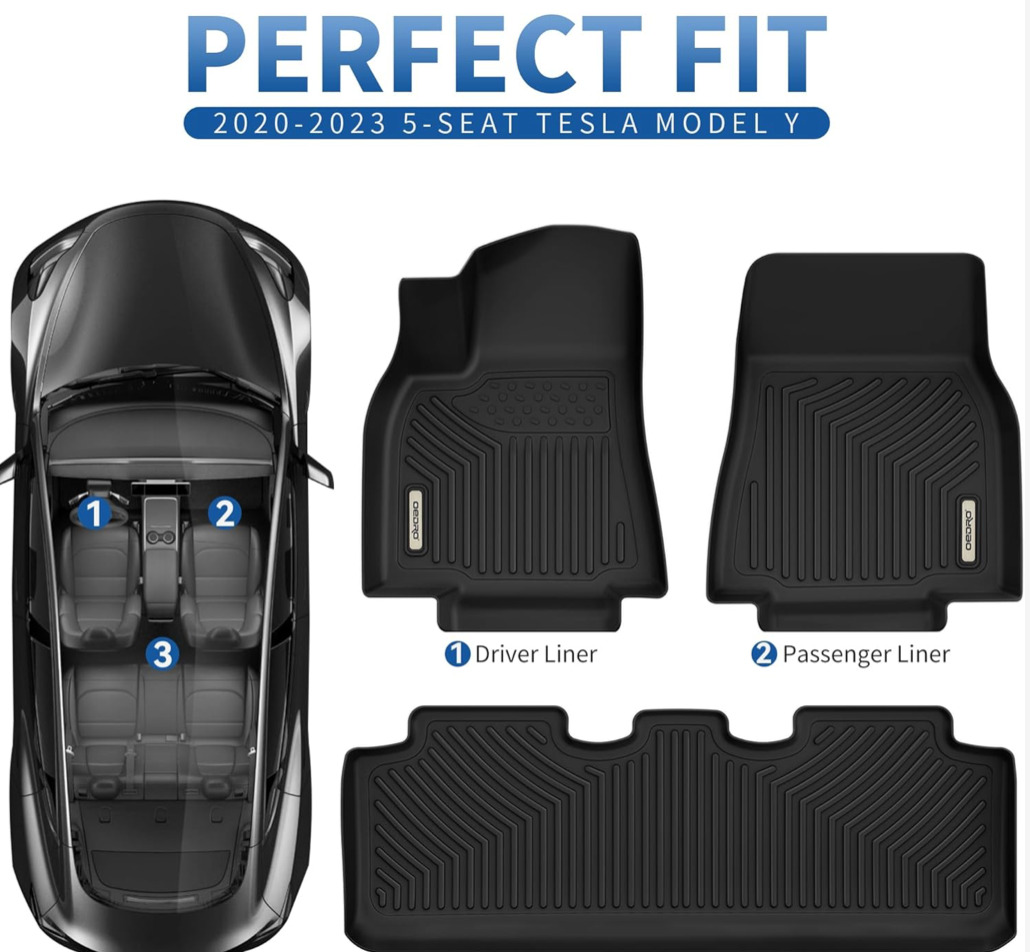 OEDRO Floor Mats Compatible with 2020-2023 Tesla Model Y 5-Seat - 1st & 2nd Row
