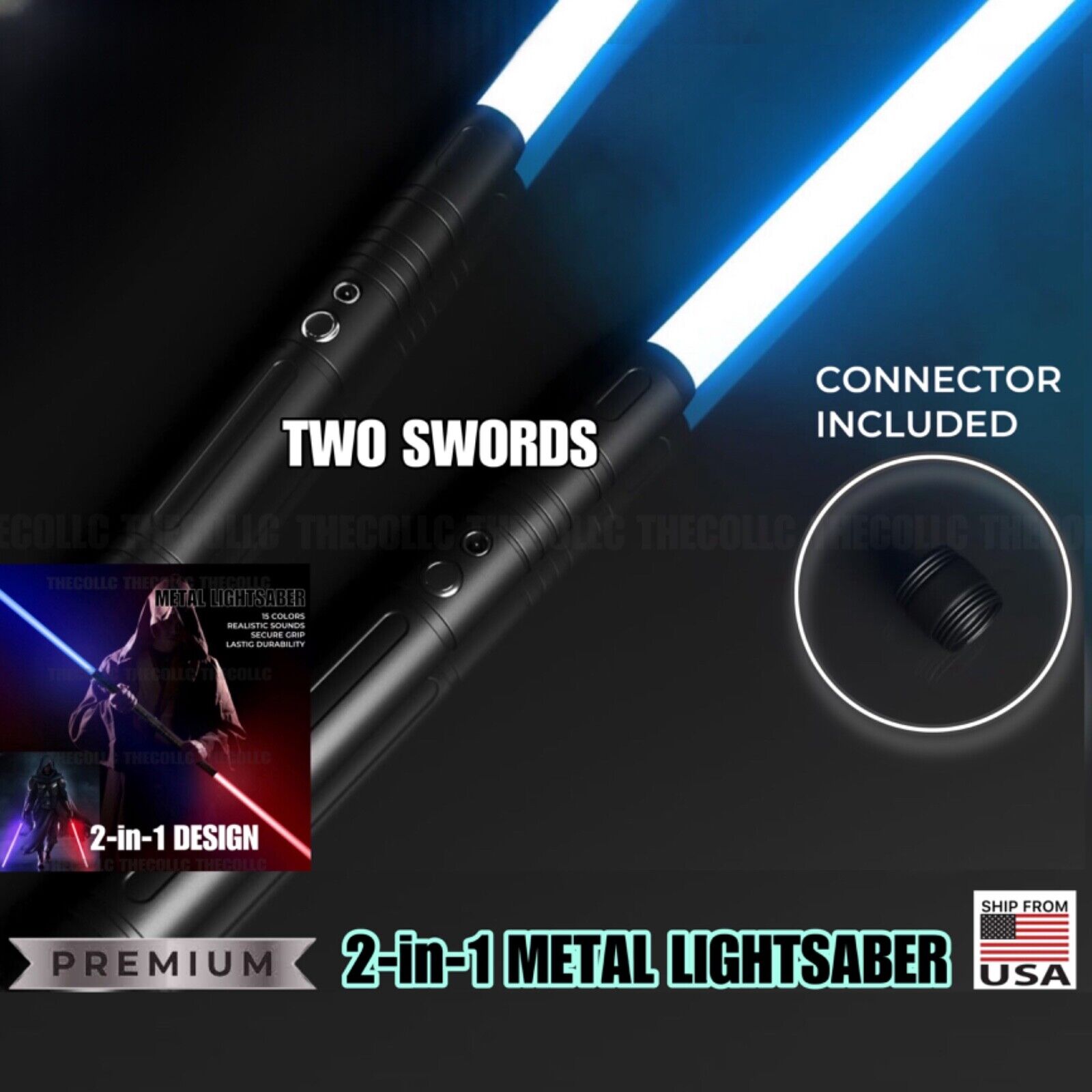 2x Lightsaber Star Wars 2-in-1 15 RGB Color Force FX Heavy Dueling Rechargeable