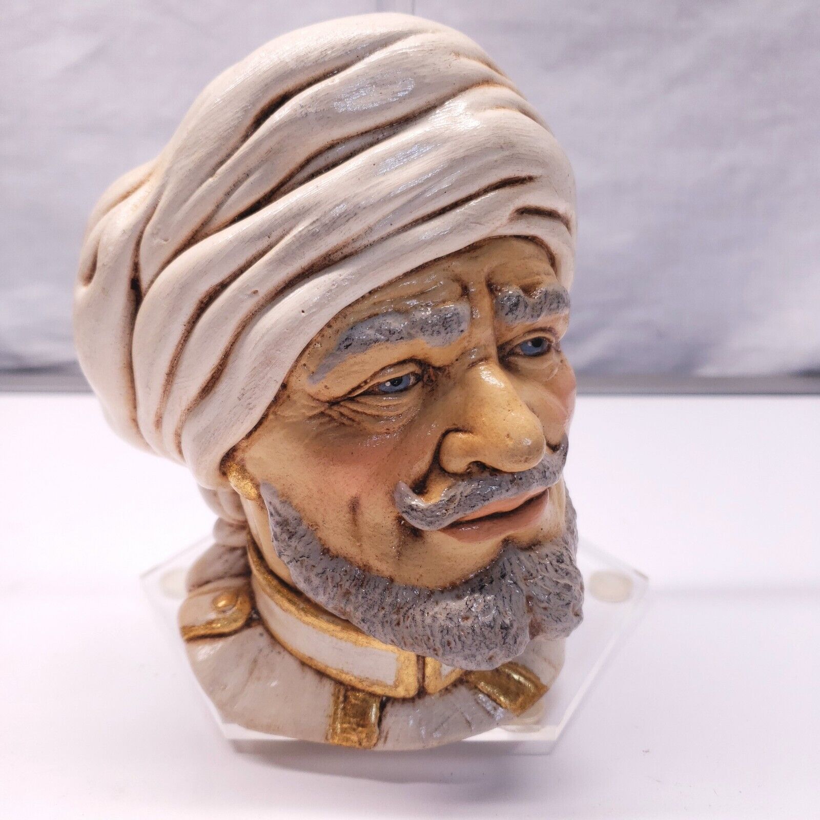 Chalkware Bust Head 3D Wall Plaque VTG Arabian Nomad Persian Magi White Turban