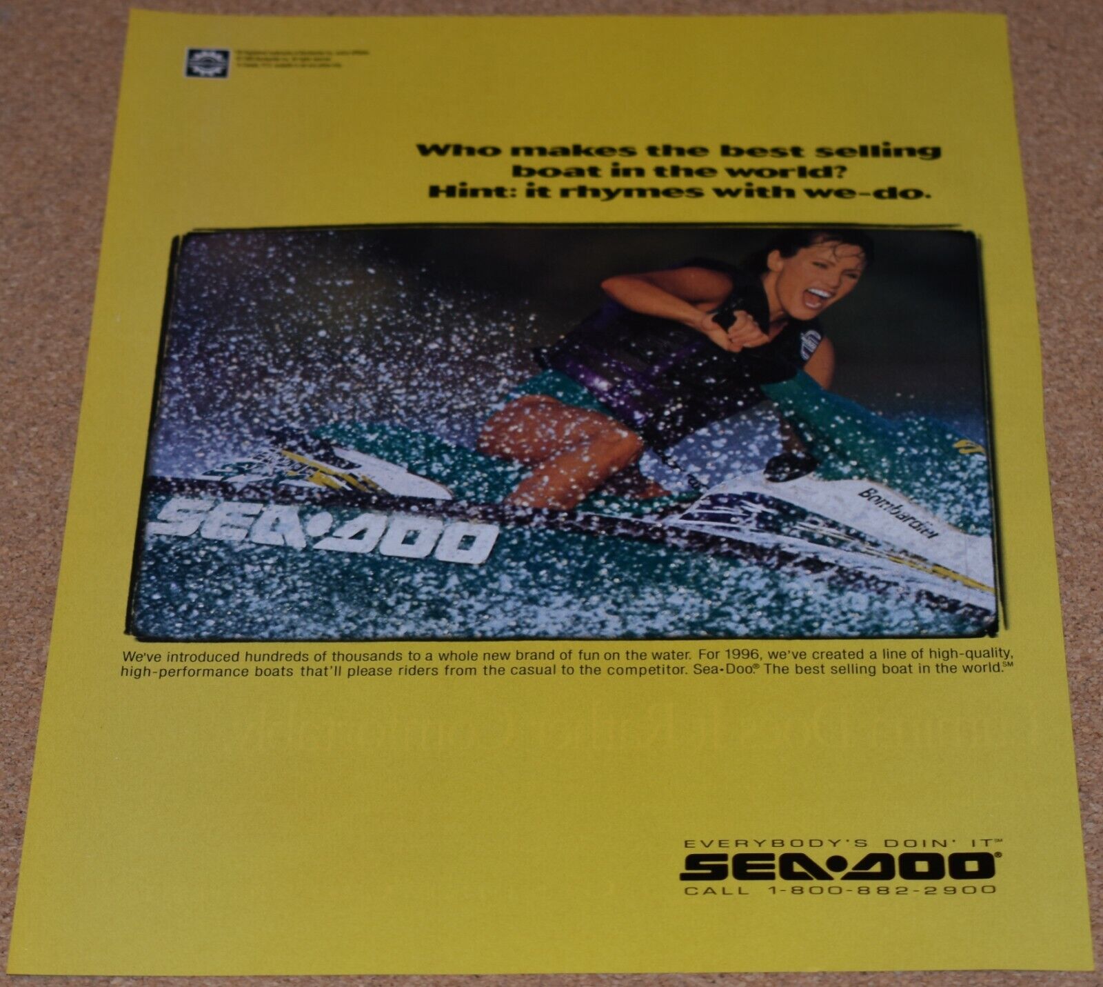 1996 Print Ad Sea Doo Everybody\'s Doin\' It Bombardier Jet Ski water sports lady 