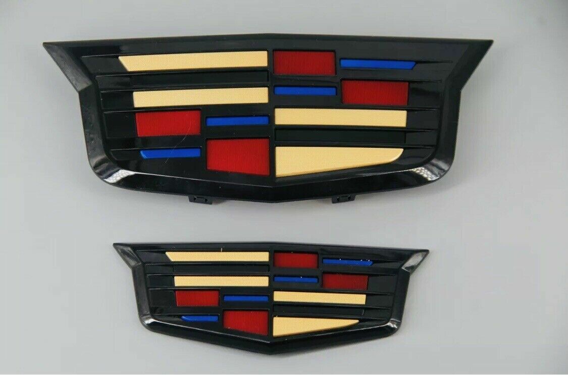 Front & Rear Black & Color Crest Cadillac Logo Badge Emblem for XTS CT6 XT5 ATS