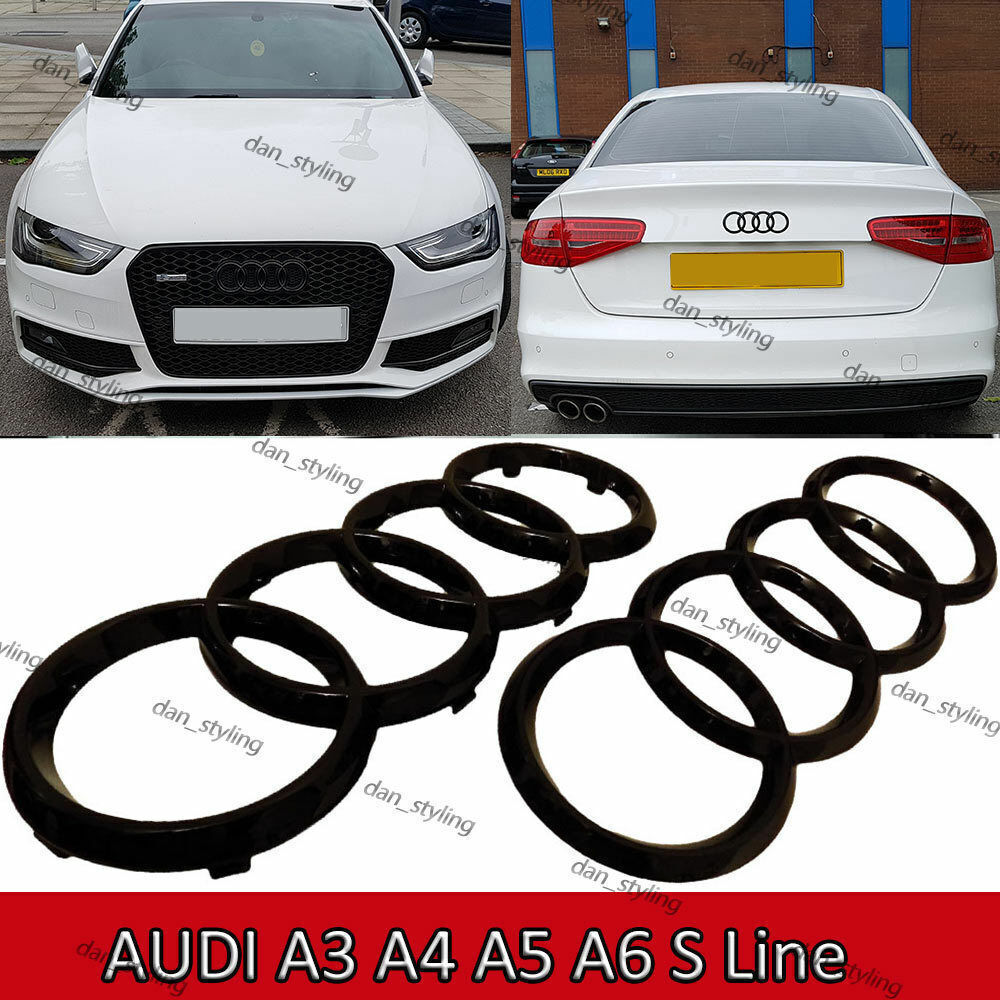 2xGlossy Black Front Rear Badge Rings Audi A3 A4 A5 A6 Logo Emblem-273+193mm