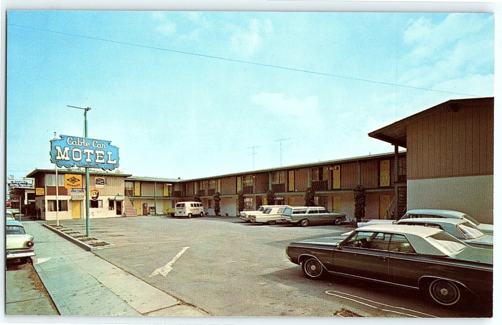c1960s Cable Car Motel San Bruno CA Postcard Cars 2 Miles From S.F. Airport