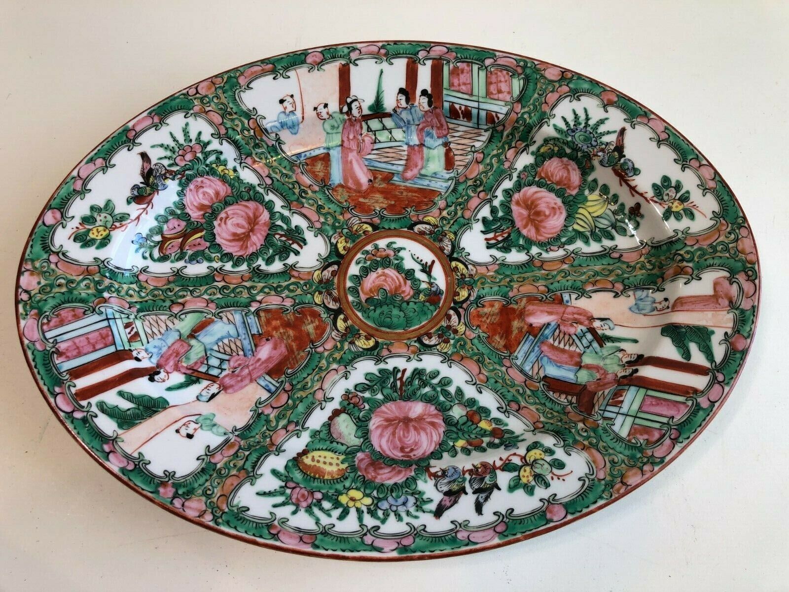 Vintage Chinese Medallion Family Rose Oval Platter, 14\