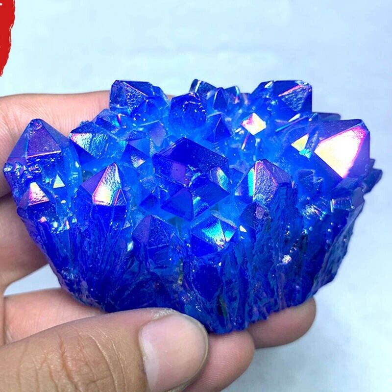 100g A+++ Natural Aura Blue Titanium VUG Quartz Crystal Cluster Specimens Stone