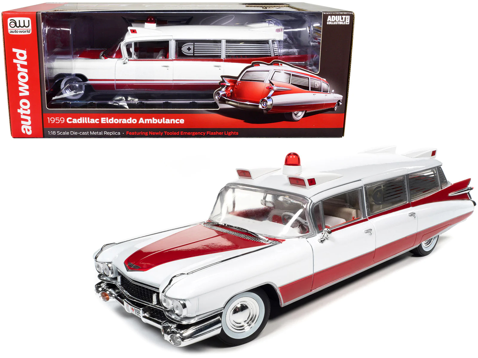 1959 Cadillac Eldorado Ambulance Red and White 1/18 Diecast Model