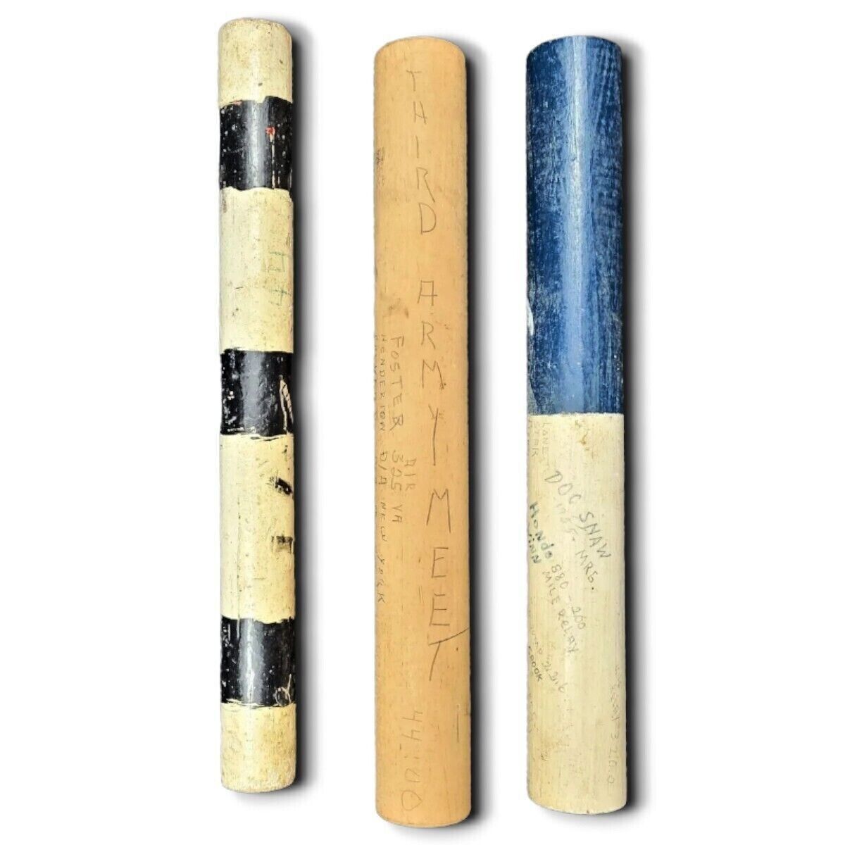 US Army Relay Race Batons Set of 3 Wood Meets 1955 1956 1957 Times Names Noted