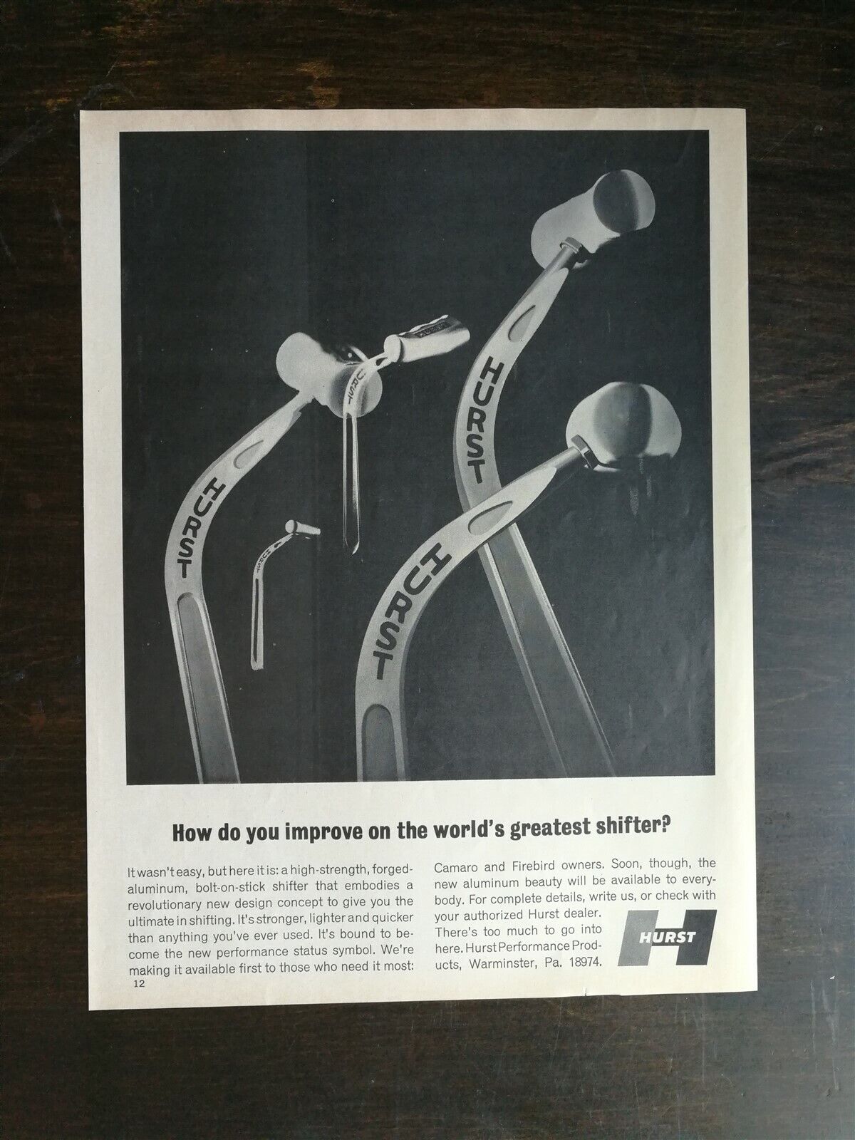 Vintage 1967 Hurst Shifter Full Page Original Ad