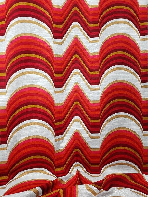 4 meters vintage curtain fabric red yellow Op Pop Art Mid-Century Design 70s