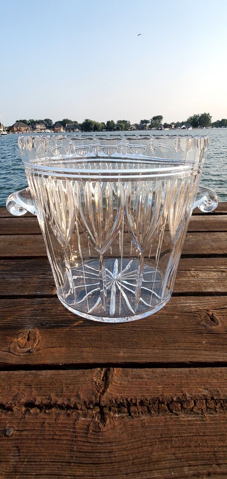 Vintage Glass Ice Bucket Handles Barware LARGE 10\