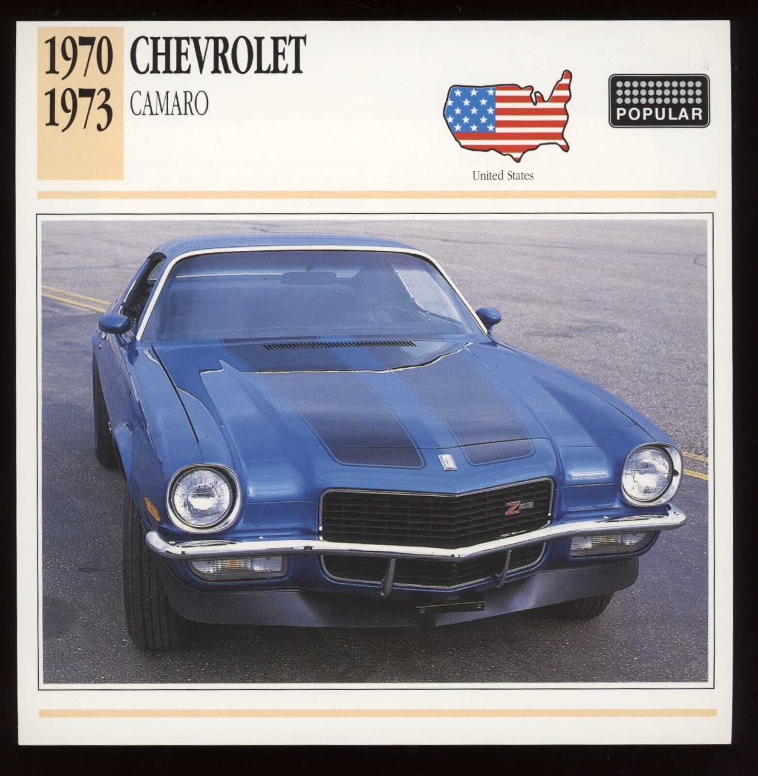1970 - 1973 Chevrolet Camaro  Classic Cars Card