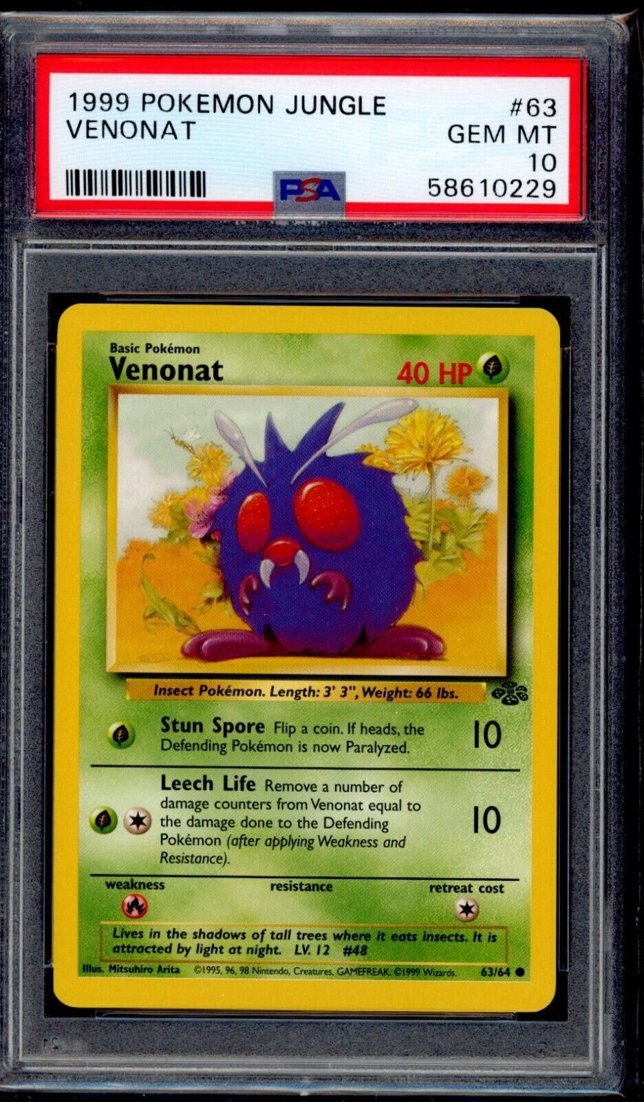 PSA 10 Venonat 1999 Pokemon Card 63/64 Jungle