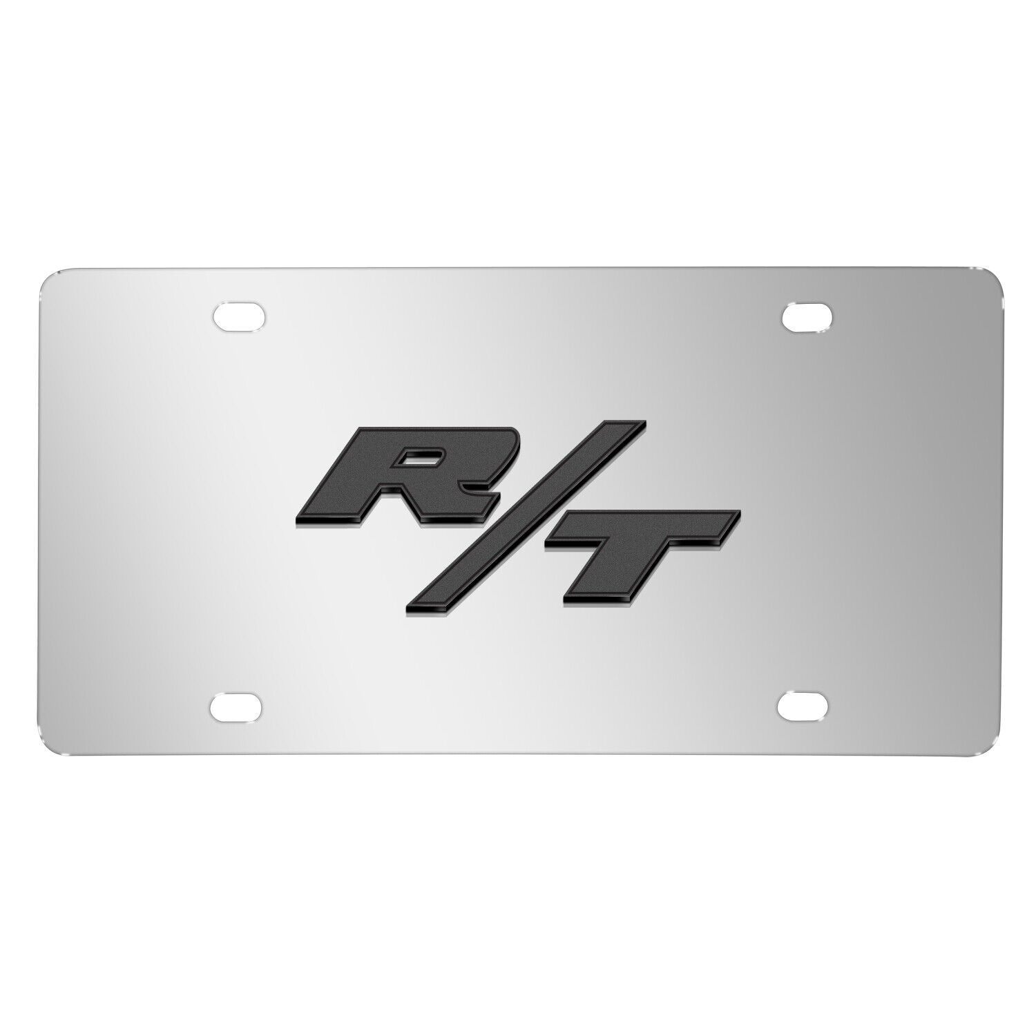 Dodge R/T Logo 3D Dark Gray Logo on Mirror Chrome Stainless Steel License Plate