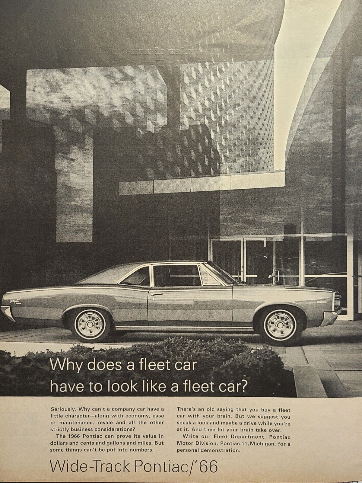 '66 Pontiac Wide-Track Tempest Fleet Car Division Vintage Print Ad 1965