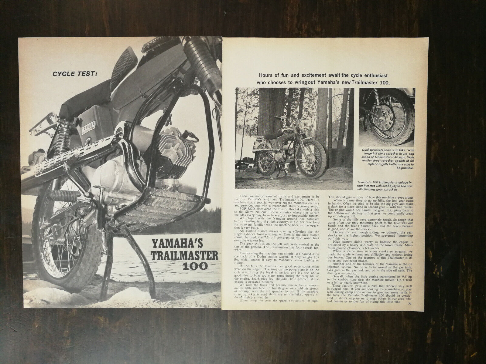 Vintage 1968 Yamaha Trailmaster 100 Motorcycle Original 2-Page Article