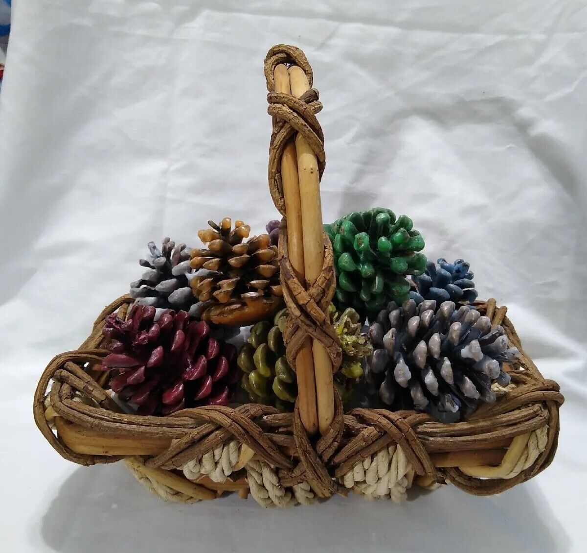 Waxed Pine Cone in a Basket Fire Starters (Fireplace) or Fall Decorations