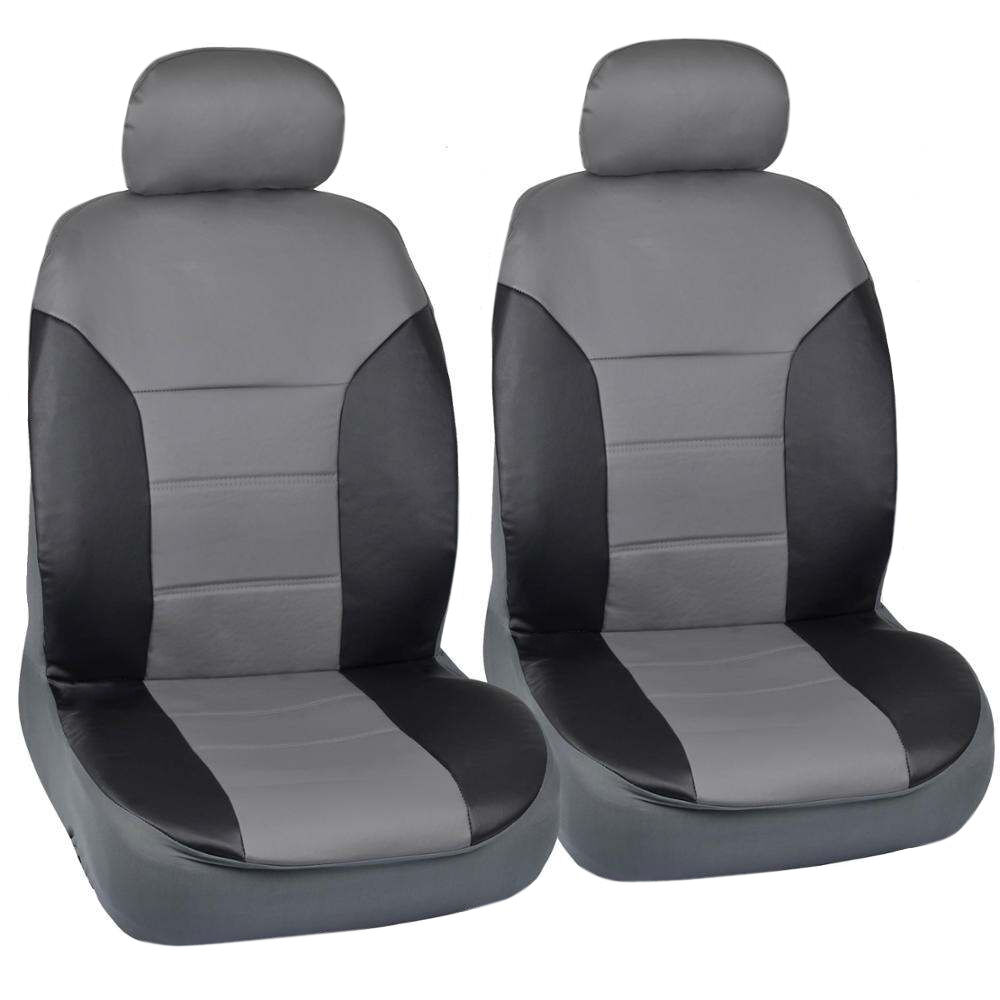 Motor Trend PU Leather Car Seat Covers 2pc Front Black/Gray Two Tone Leatherette