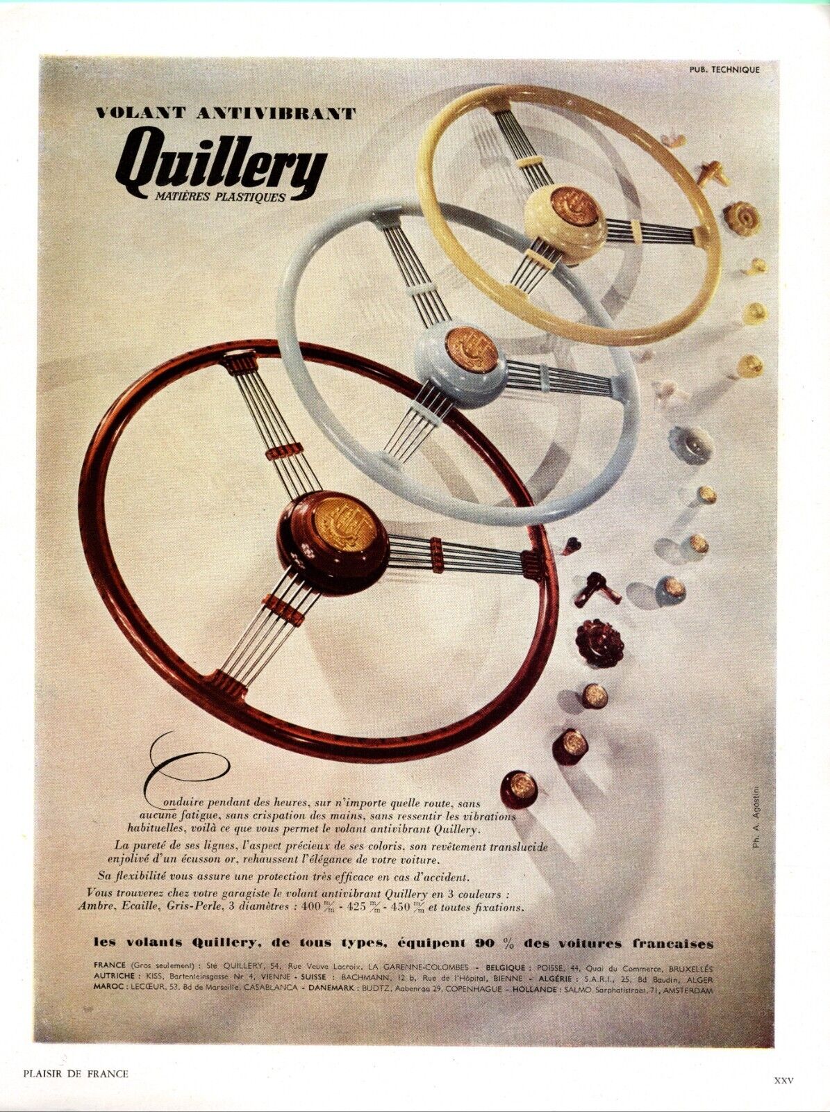 Original French Vintage Ad - QUILLERY Steering Wheel Car - 1950