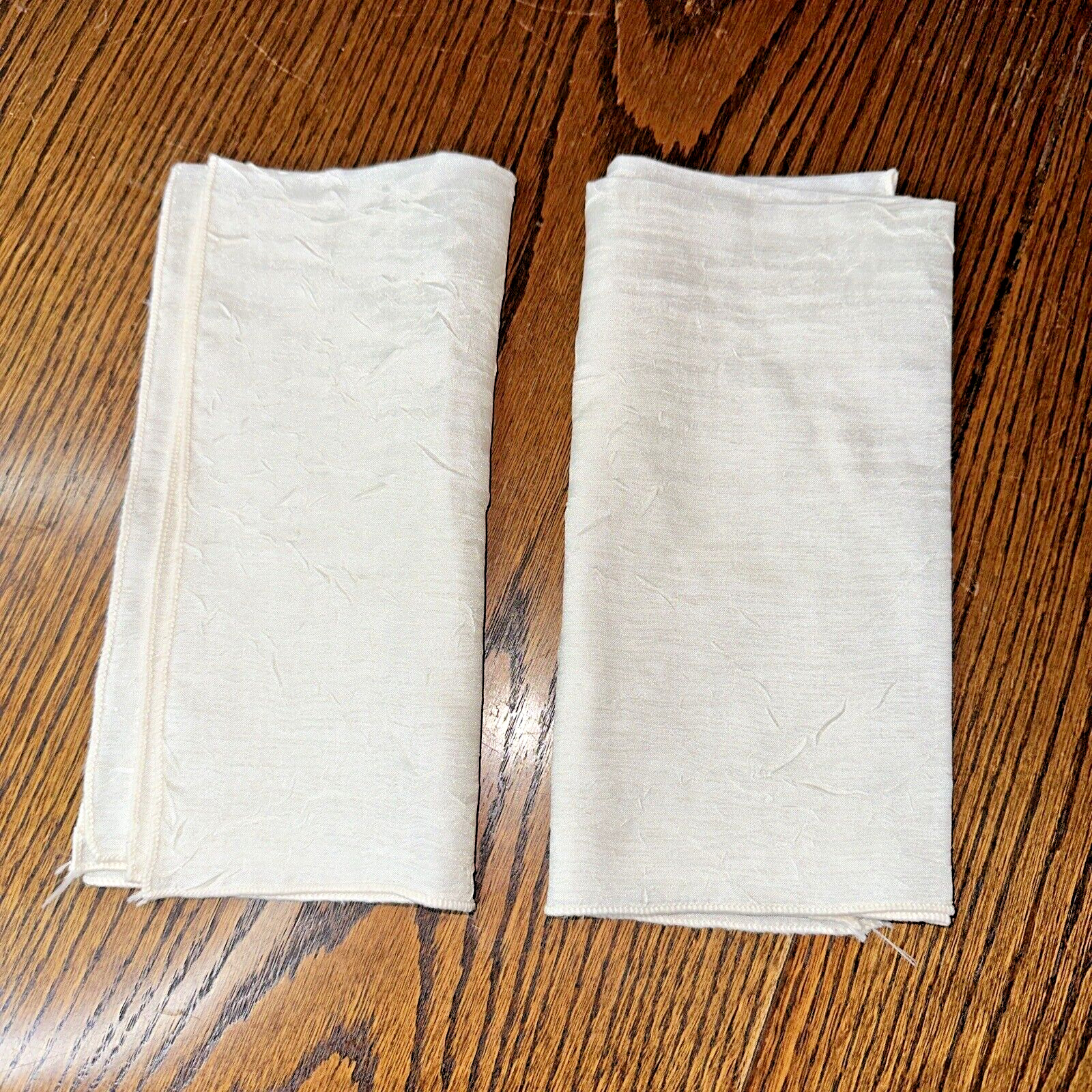 2 X High End Crepe Fabric Vintage Table Napkins Ivory Soft
