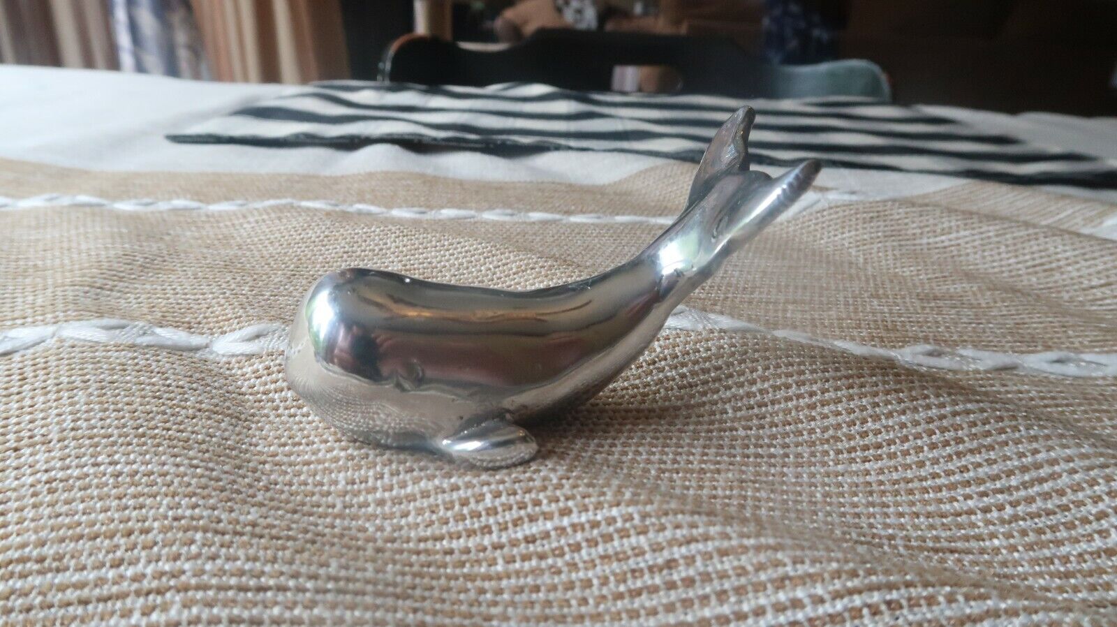 Vintage Polished Aluminum Whale Paperweight 3.5\