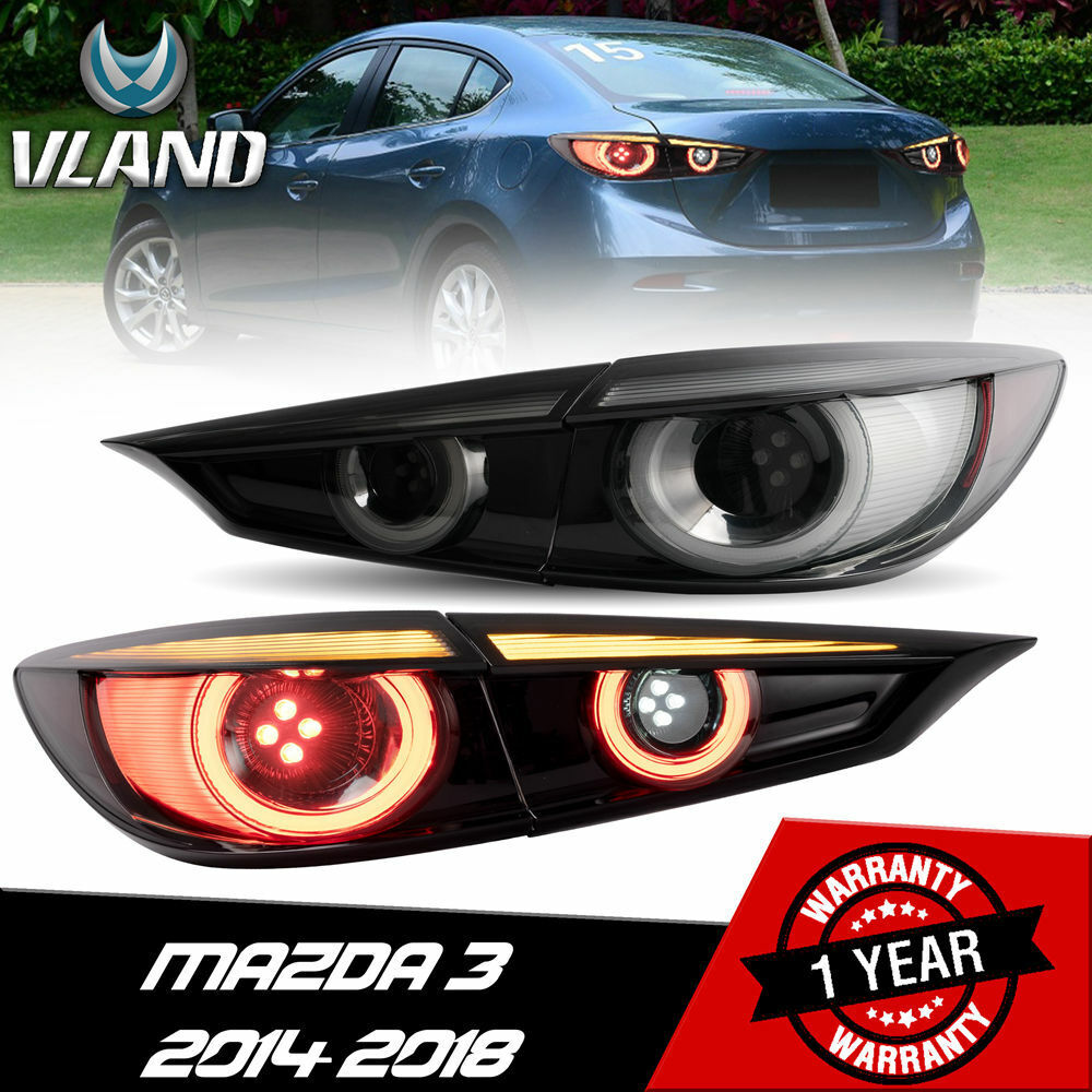 VLAND LED Tail Lights Smoked For 2014-2018 Mazda 3/Axela Sequential Indicator
