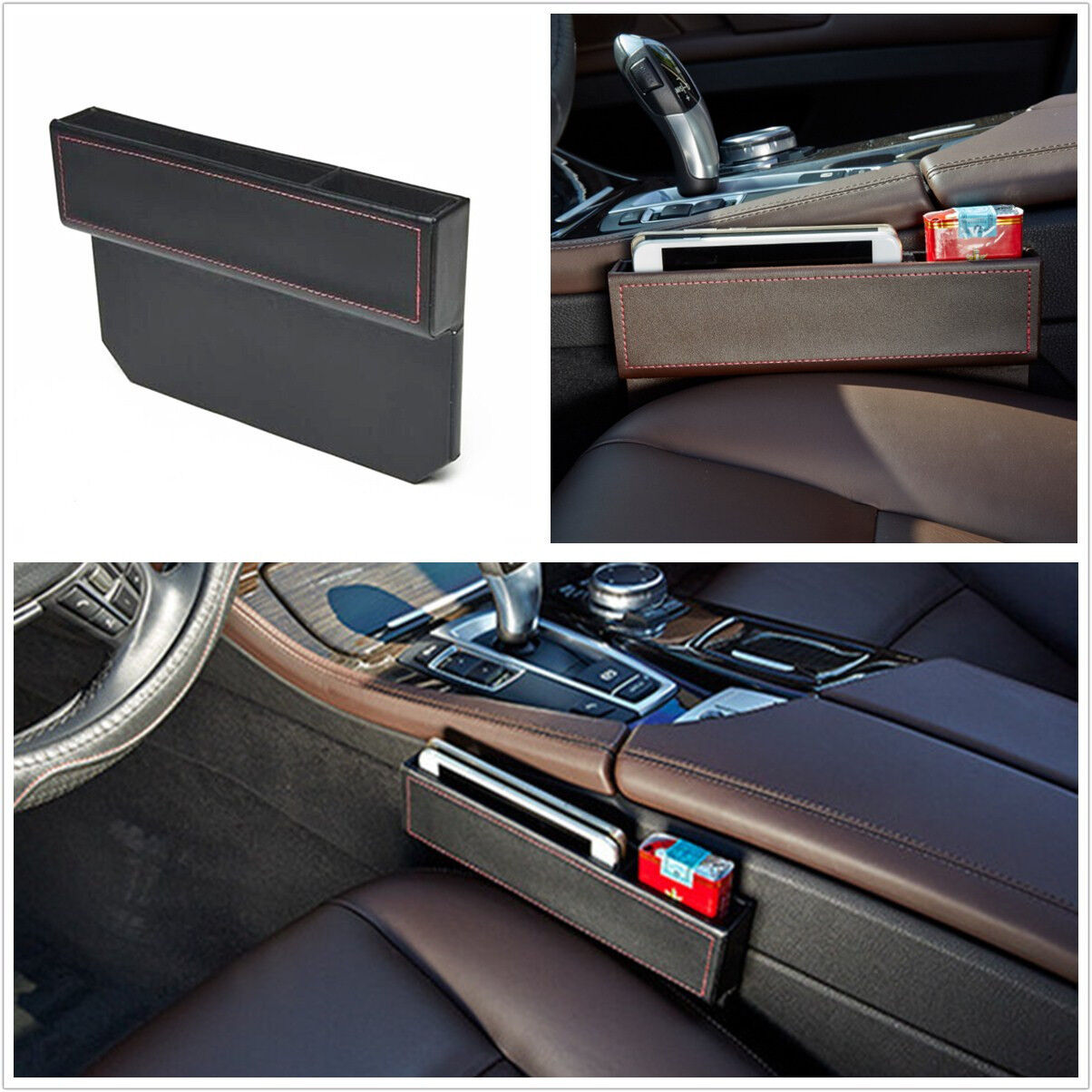 Black PU Leather Car Vehicle Seat Gap Slit Pocket Storage Leak-proof Catcher Box