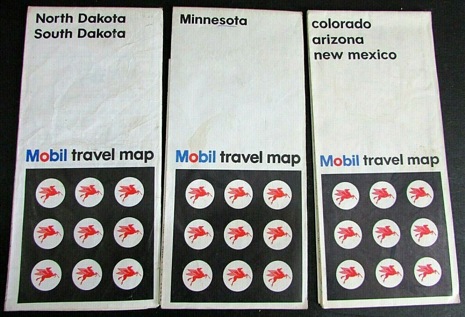 Three Vintage 1966 1970 Mobil Oil Highway Road Maps ND SD MN CO AZ NM FREE S/H