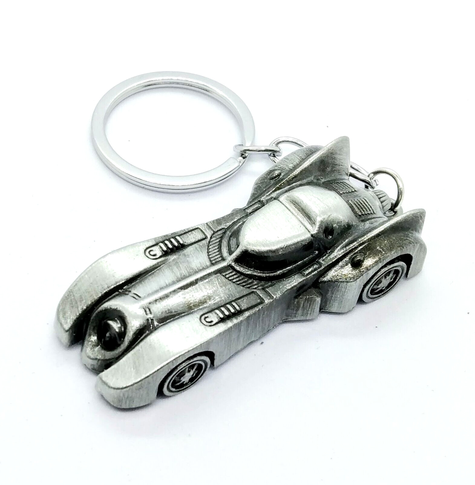 BATMOBILE KEYCHAIN Silver Batman Metal Car Comic Superhero Key Chain/Keyring