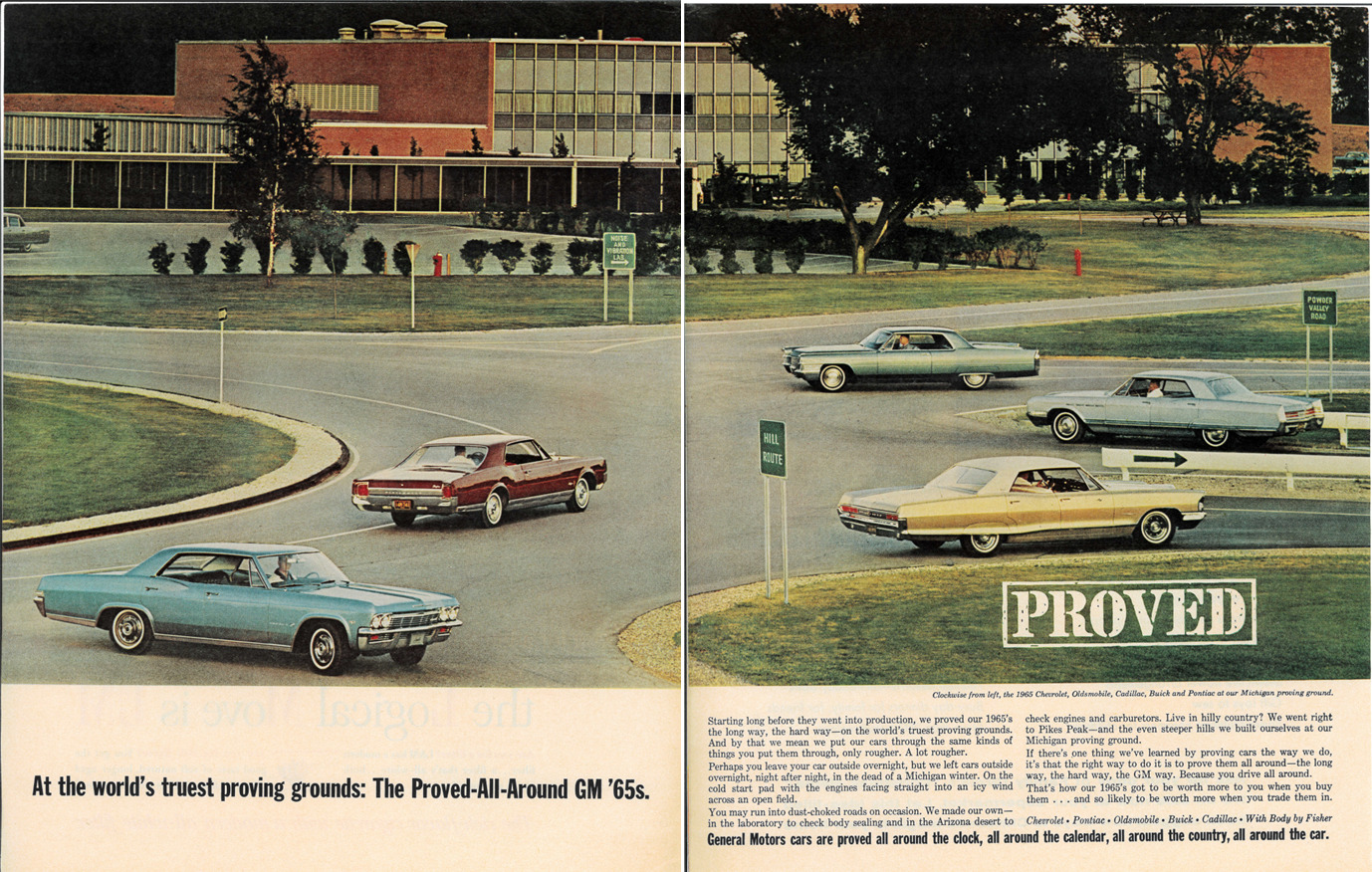 1964 \'65 GM Chevy Olds Buick Pontiac Michigan Proving  Ground 2 Pg VTG Print Ad