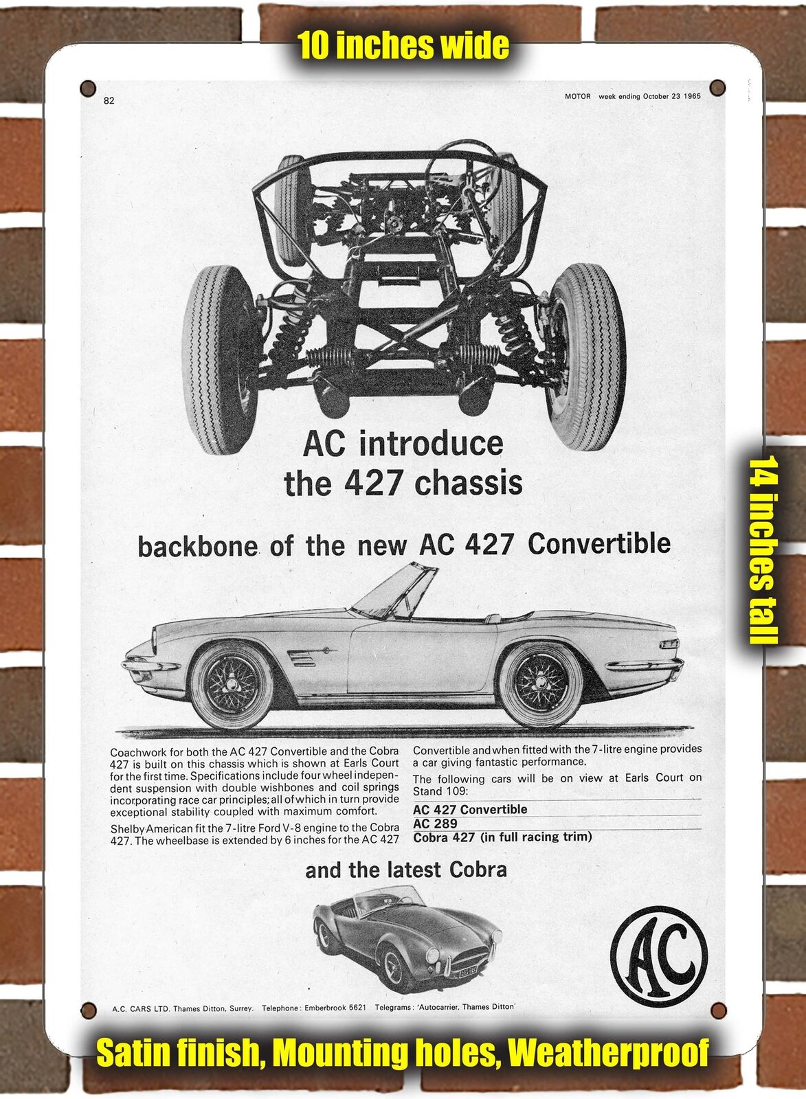 Metal Sign - 1966 AC 427 Convertible and Cobra- 10x14 inches