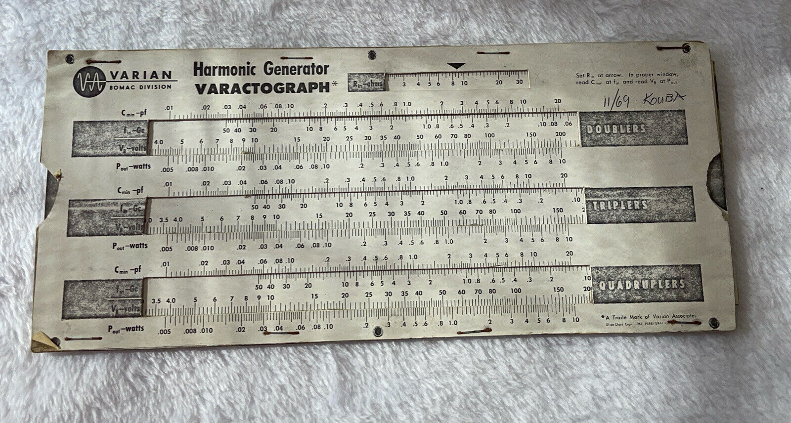 Vintage 1963 Varian Harmonic Generator Slde Rule