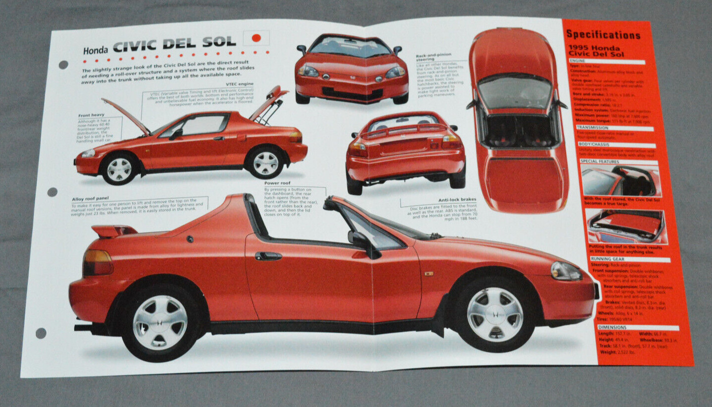 1992-1998 HONDA CIVIC DEL SOL (1995) Car SPEC SHEET BROCHURE PHOTO BOOKLET