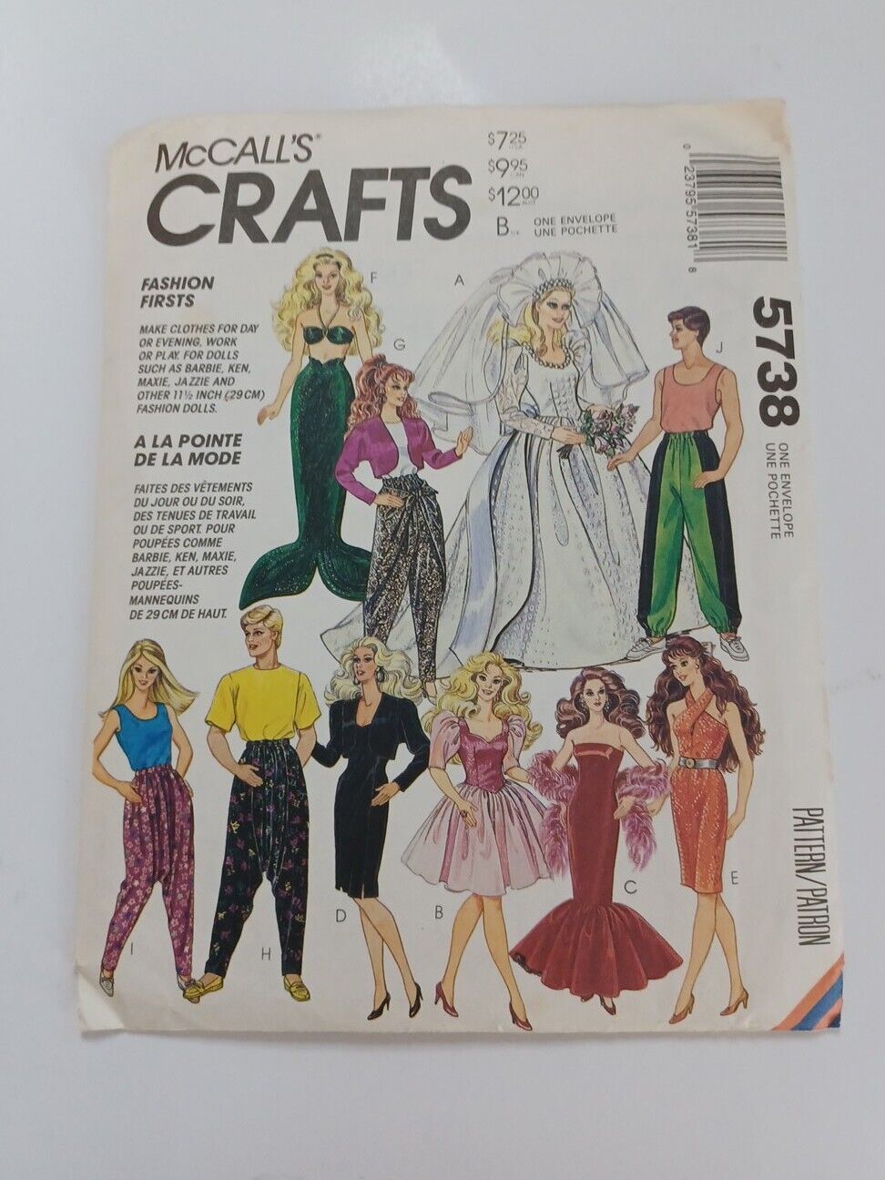 McCall’s Crafts 5738 Fashion Doll Clothes Sewing Pattern 11.5” Doll Uncut 