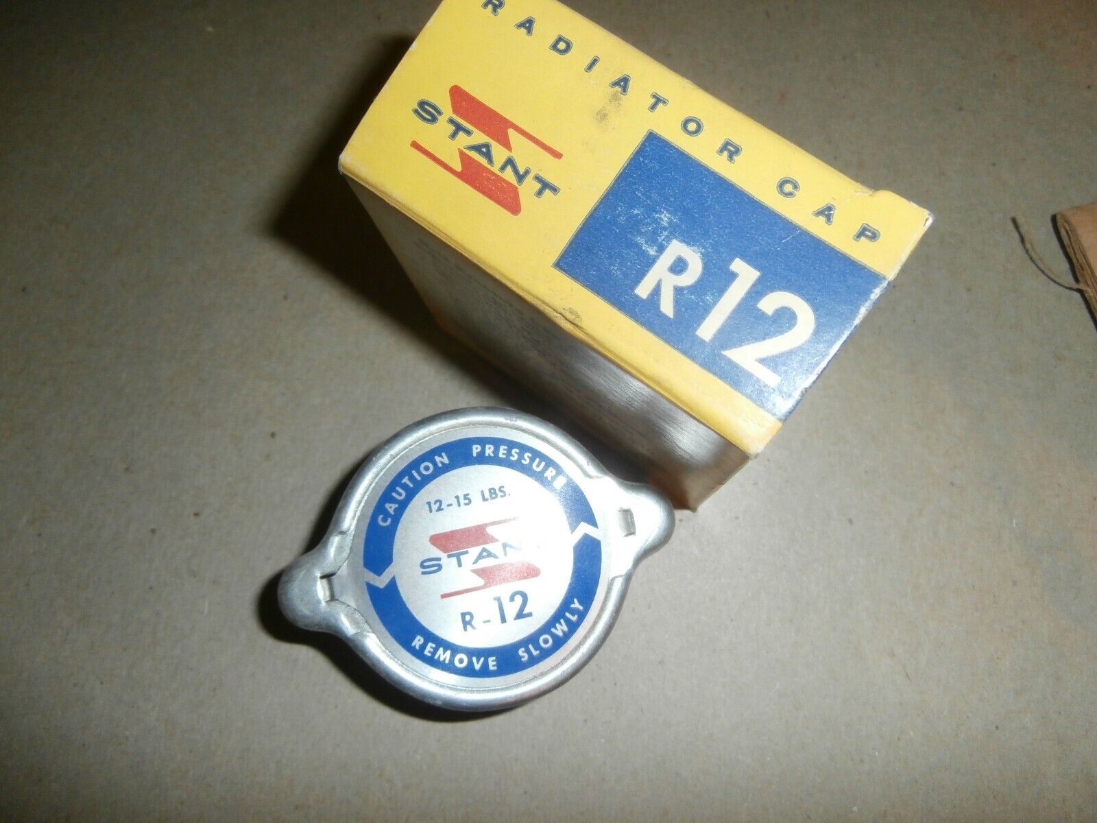 NOS Stant R12 Box Radiator Cap 1958 - 1962 Chevy 1955 - 62 Ford 1961 Willys ect