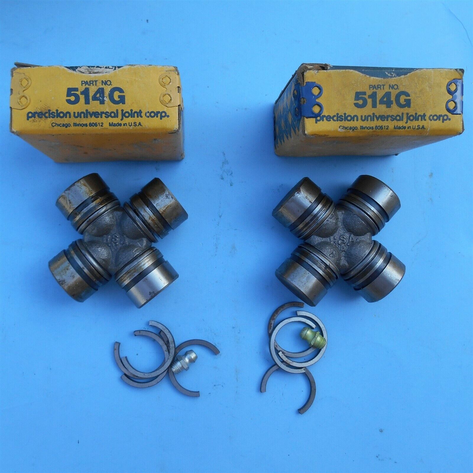 A pair NOS USA made U-Joints Precision Joints 514G 1960-1969 Ford Mercury AMC