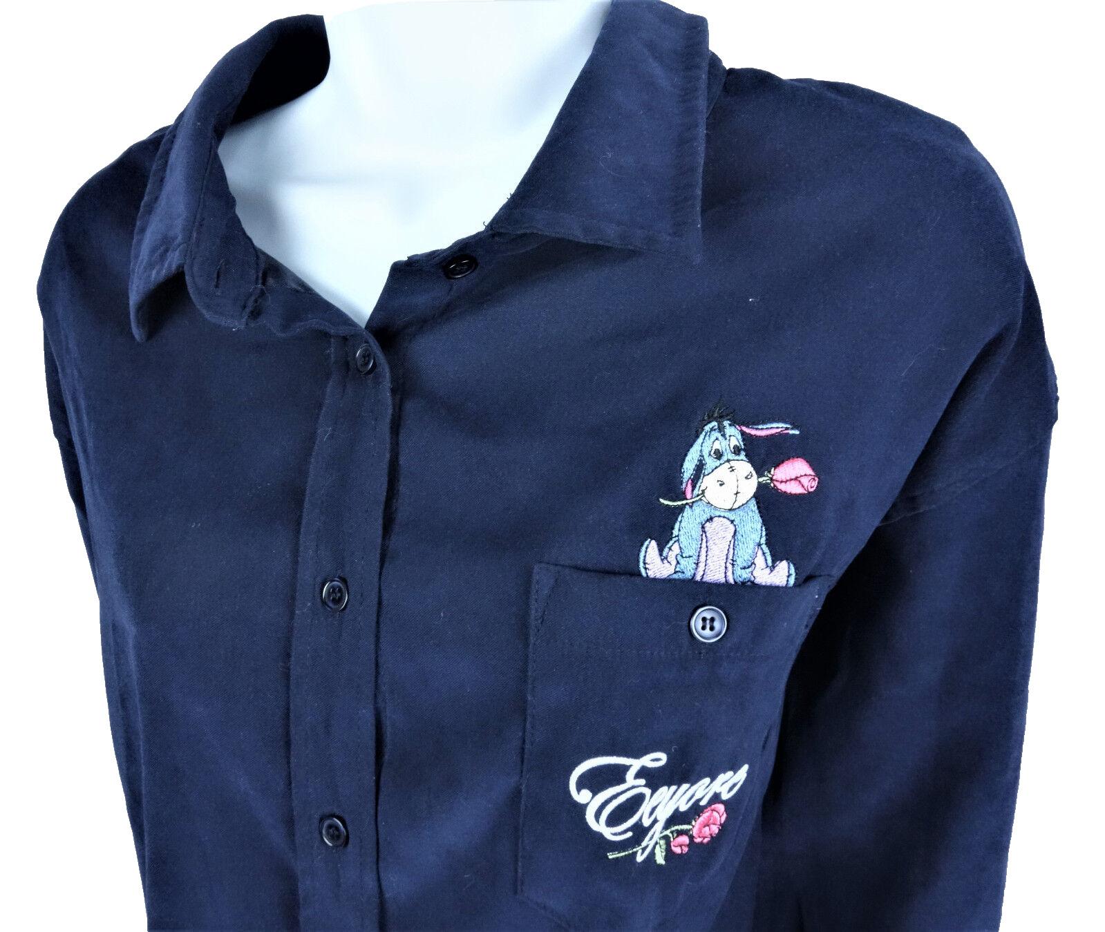 1X Disney Eeyore Blue Button Front Womens Shirt 