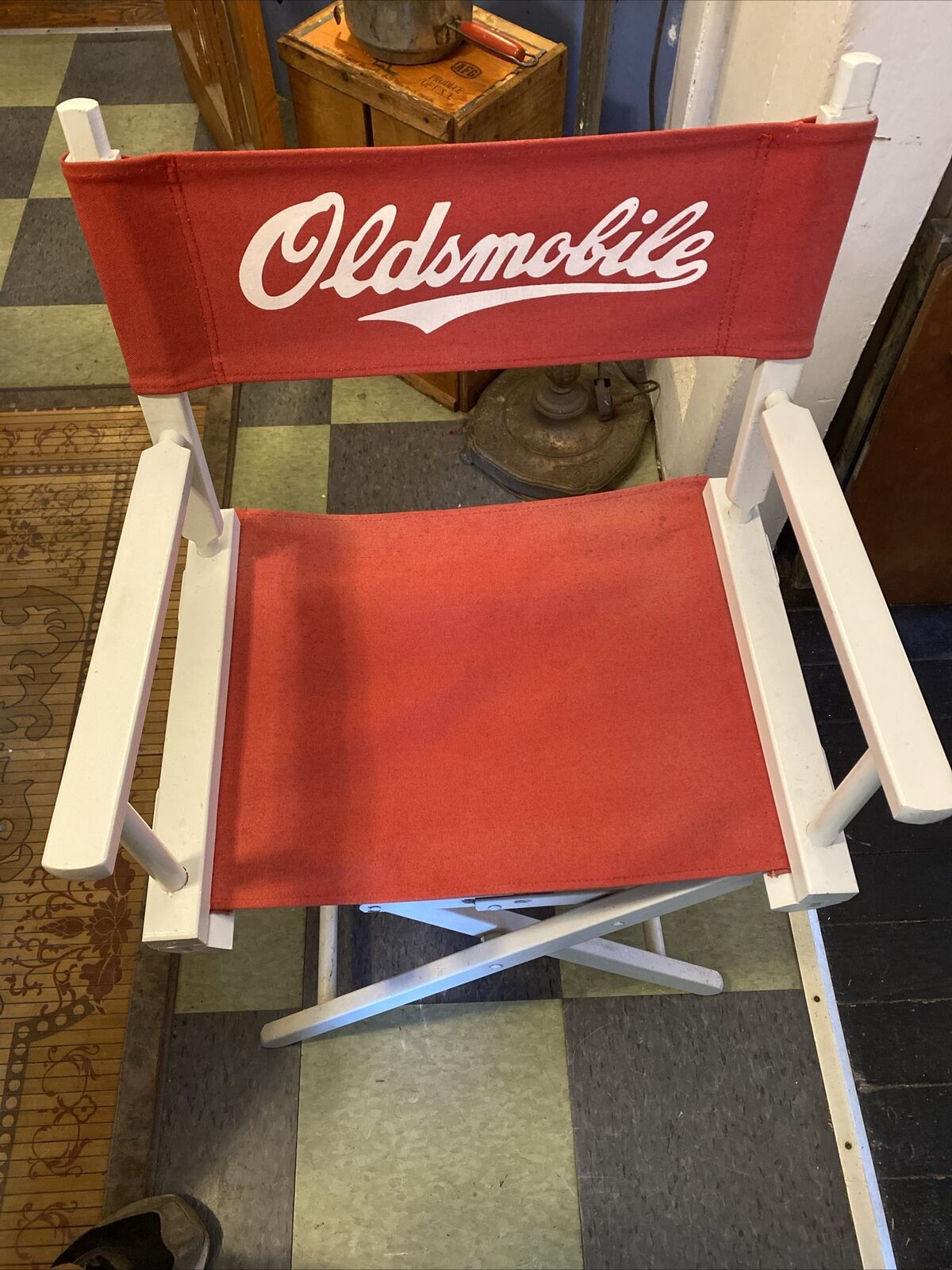 Vintage Canvas & Wood Oldsmobile Folding Chair  