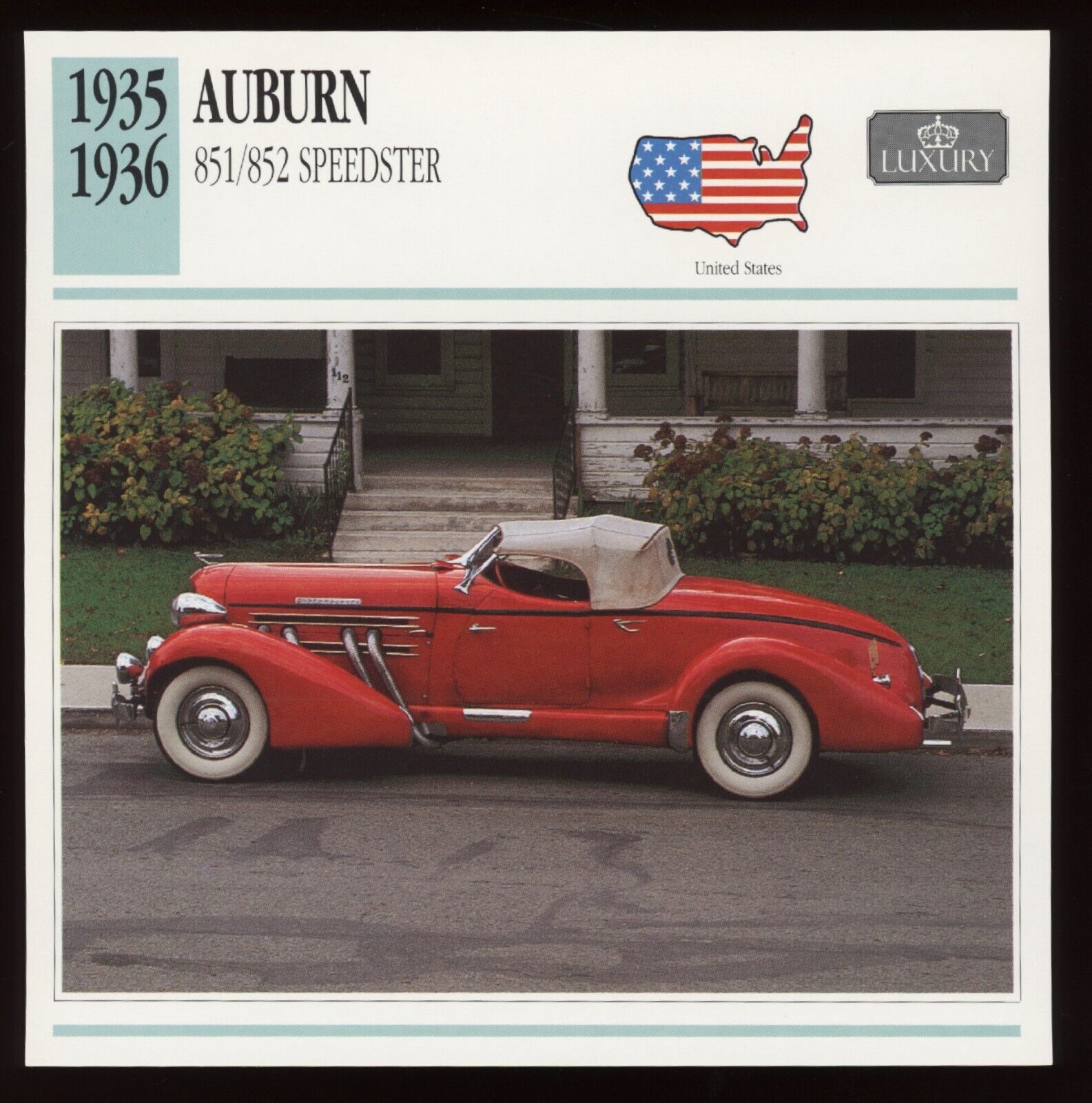 1935 1936 Auburn 851 / 852 Speedster  Classic Cars Card