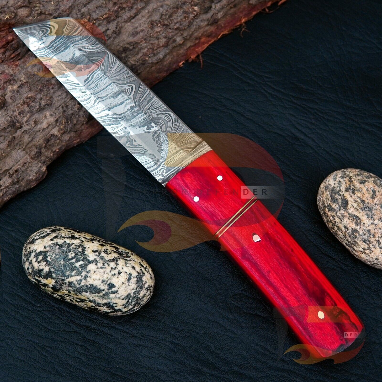 Handmade 9\'\'inch Damascus steel Tanto Knife/Skinning/Rose/Sheath