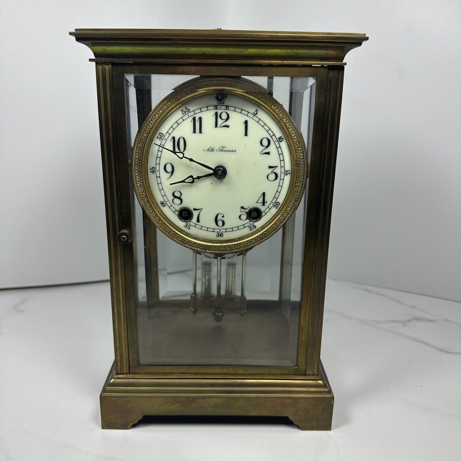Vintage Seth Thomas Brass & Glass Crystal Regulator Shelf Mantle Clock As Is