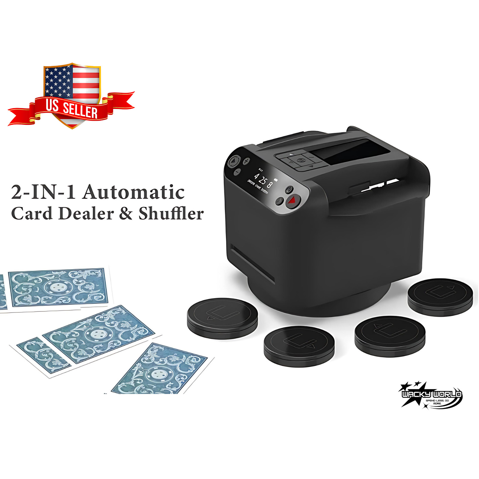 2 in 1 Automatic Playing Card Shuffler And Dealer Machine Black With Remotes NEW
