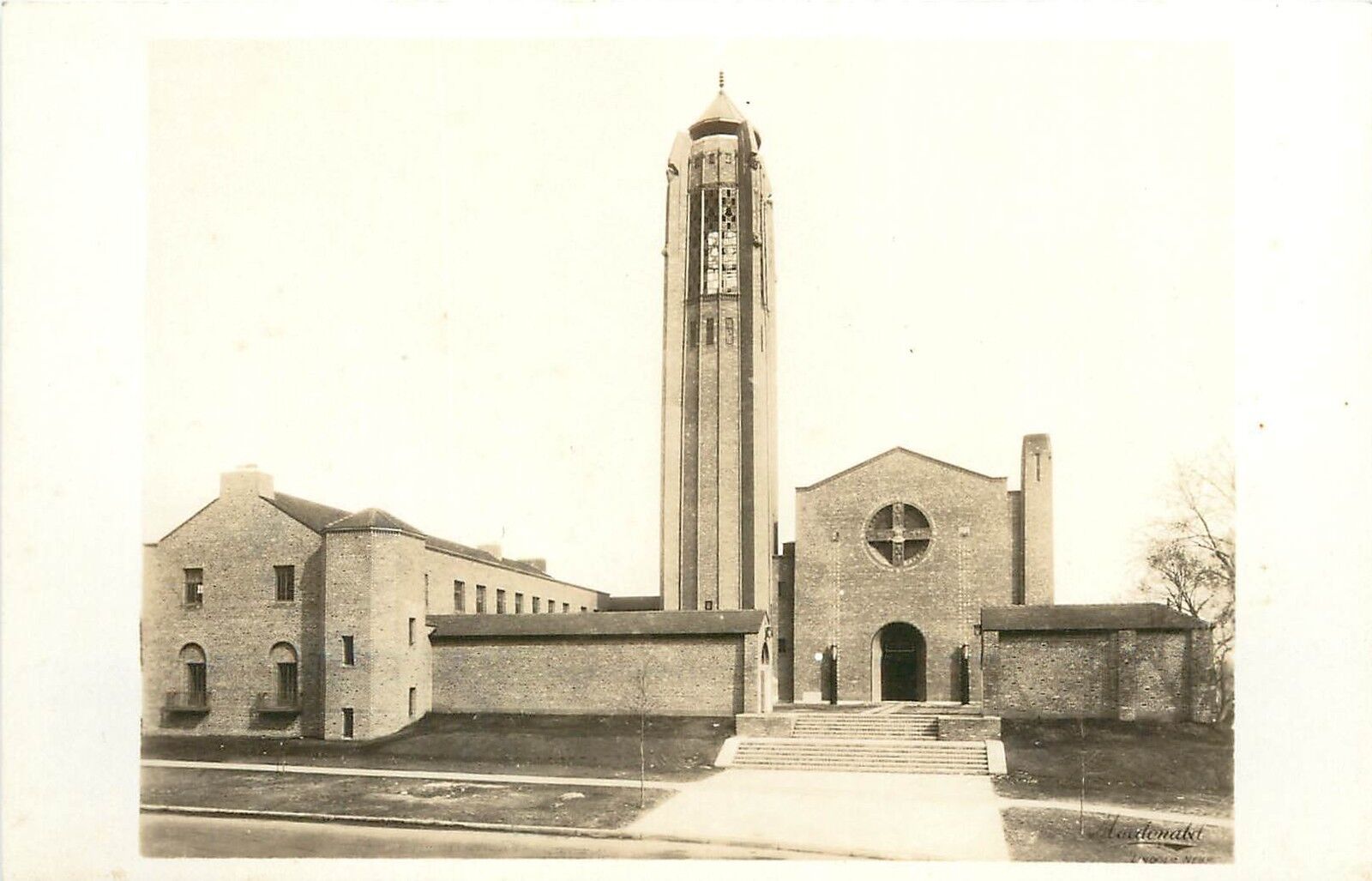 c1931 RPPC Art Deco Bell Tower First-Plymouth Cong Church Lincoln NE Street View