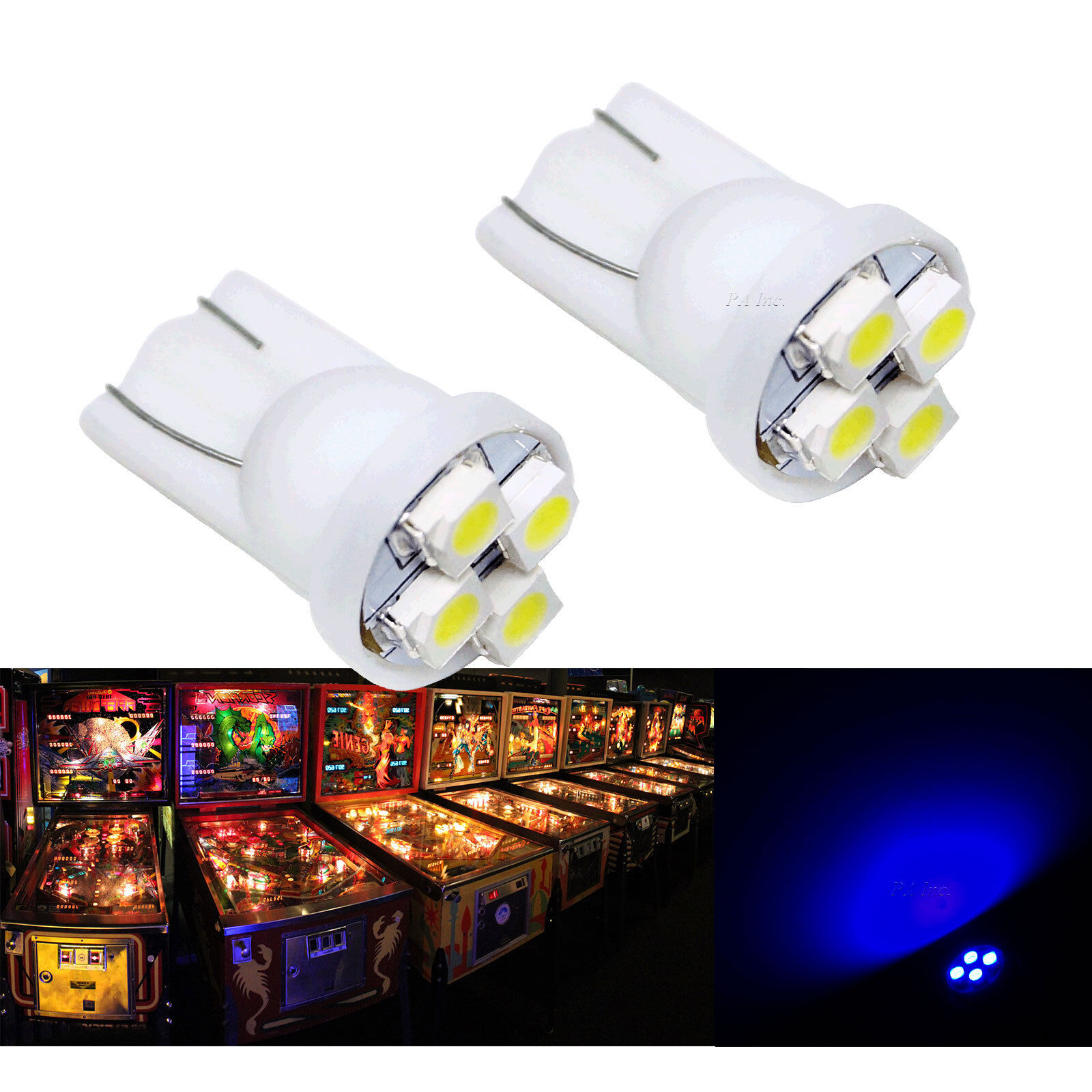 50x #555 T10 4SMD LED Pinball Machine Light Bulb Blue 6.3V P3