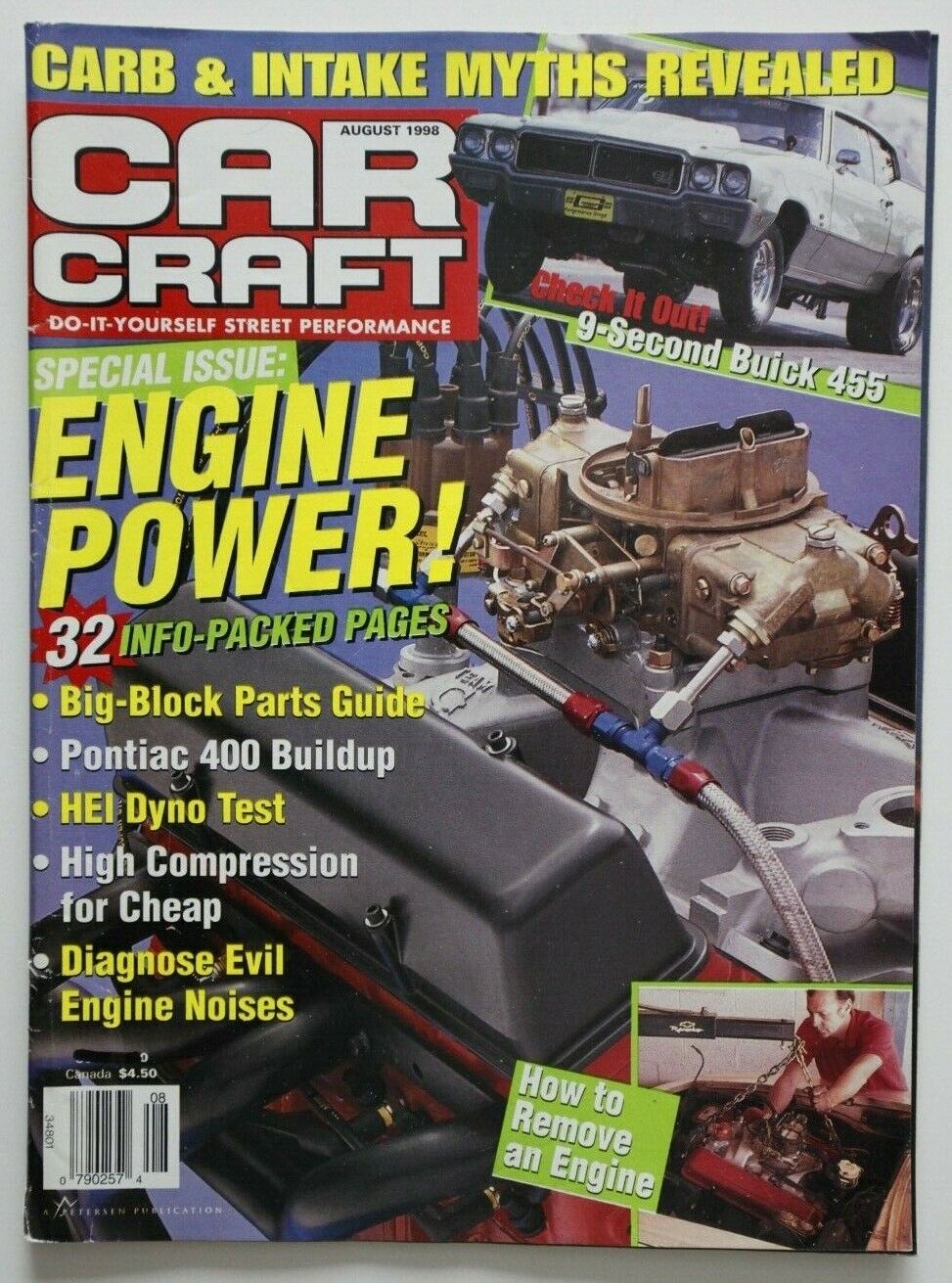 CAR CRAFT Magazine August 1998 Buick 455 Pontiac 400 HEI Dyno Test