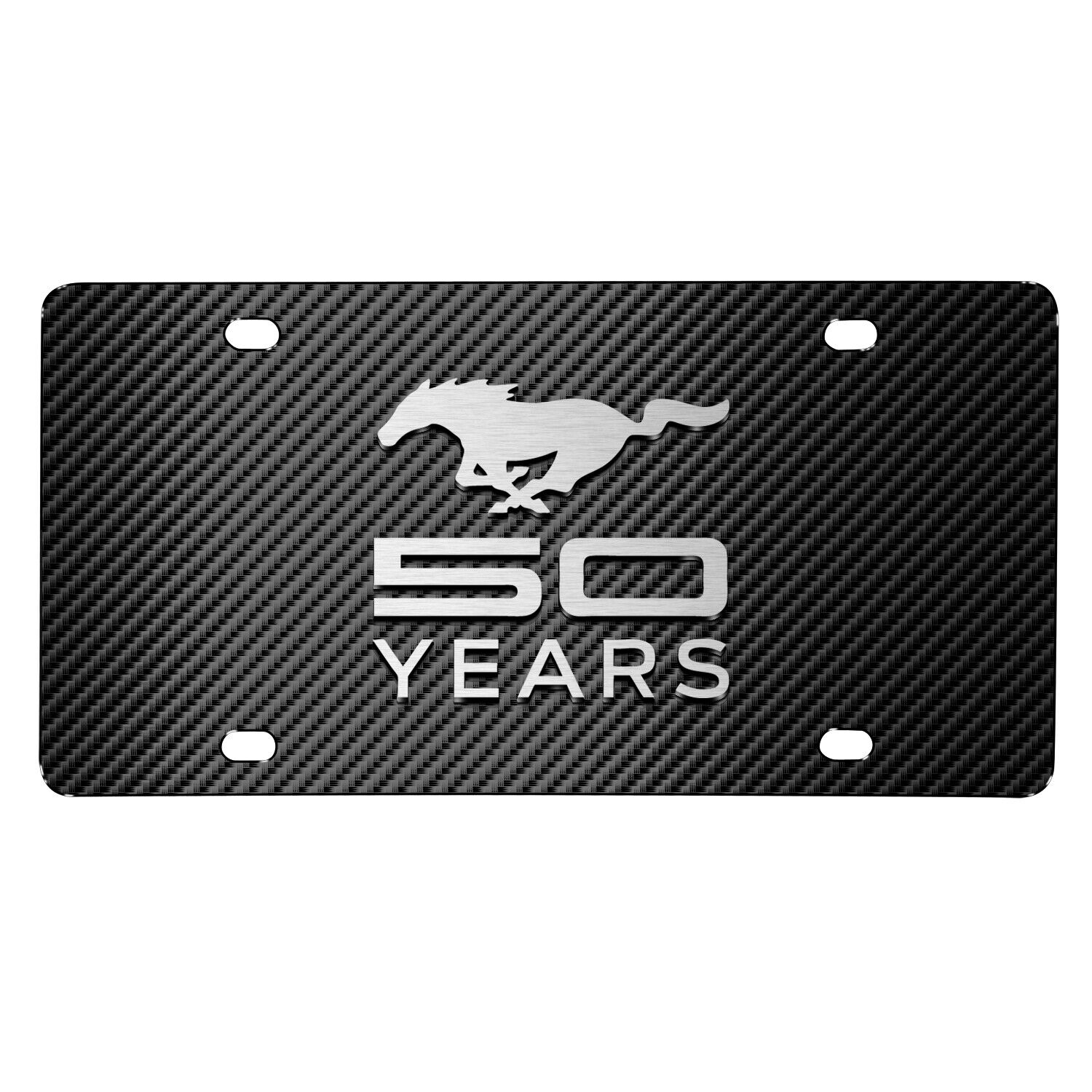 Ford Mustang 50 Years 3D Logo Black Carbon Fiber Patten Steel License Plate