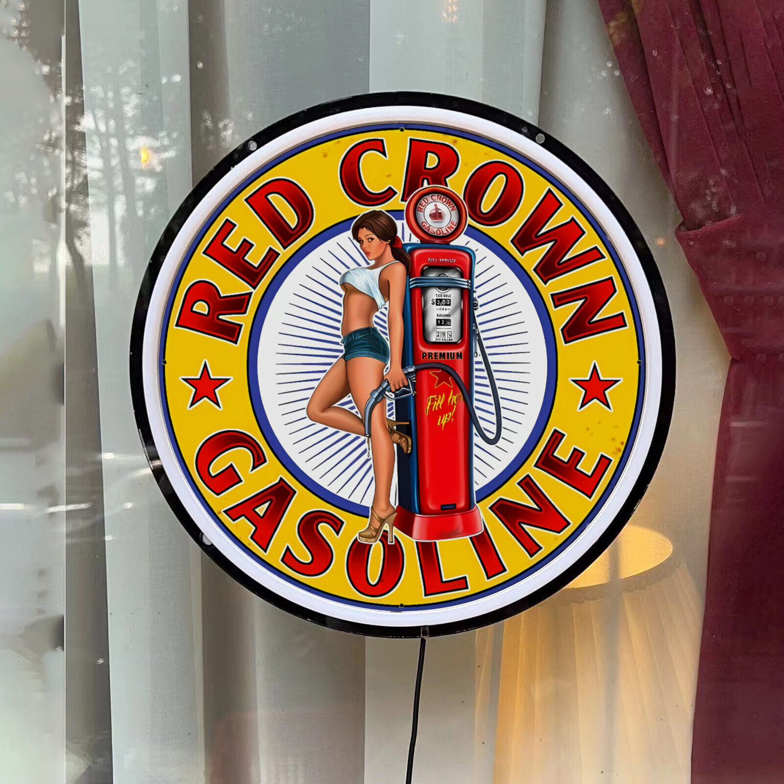 RED CROWN Gasoline Engine Automotive Decor Parts Man Cave LED Neon Sign 12x12 K1